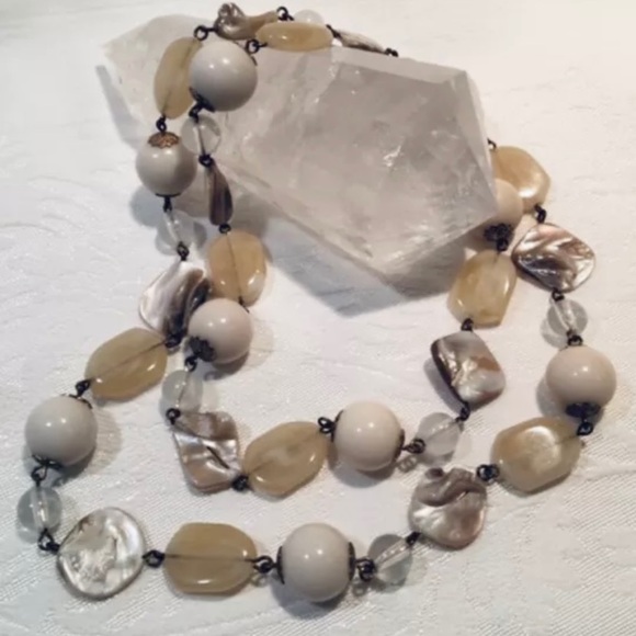 Cream Beads & MOP Pieces 30.5” Necklace - Picture 2 of 9